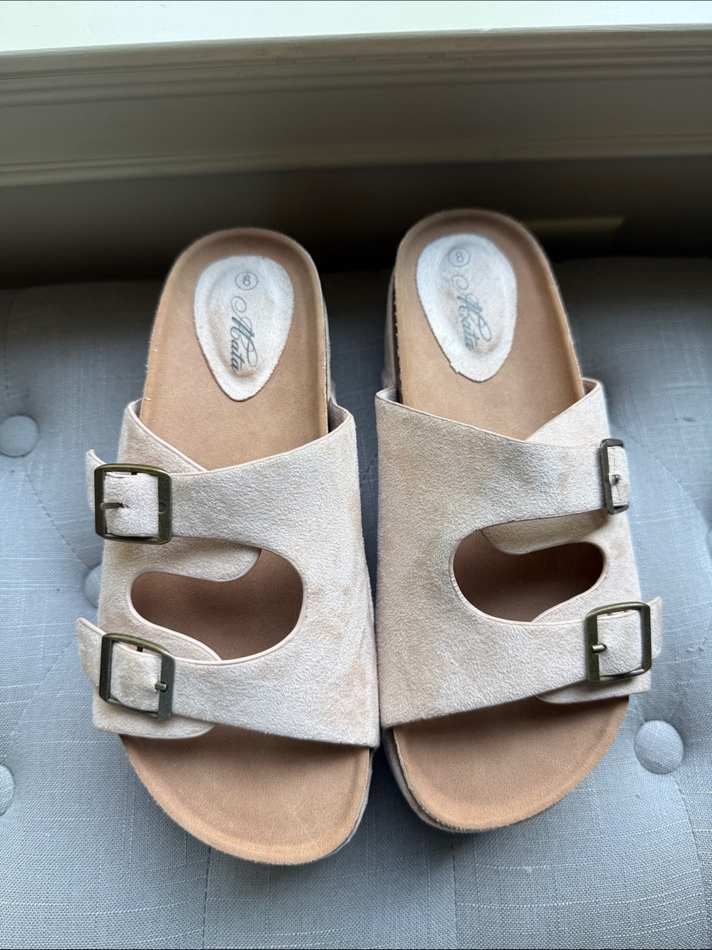 Mata Beige Suede Buckle Slide Sandals - Women